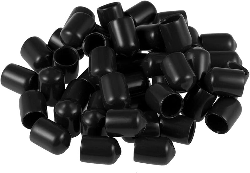 200pcs Rubber End Caps 8mm ID Vinyl Round Tube Bolt Cap Cover Screw Thread Protectors Black
